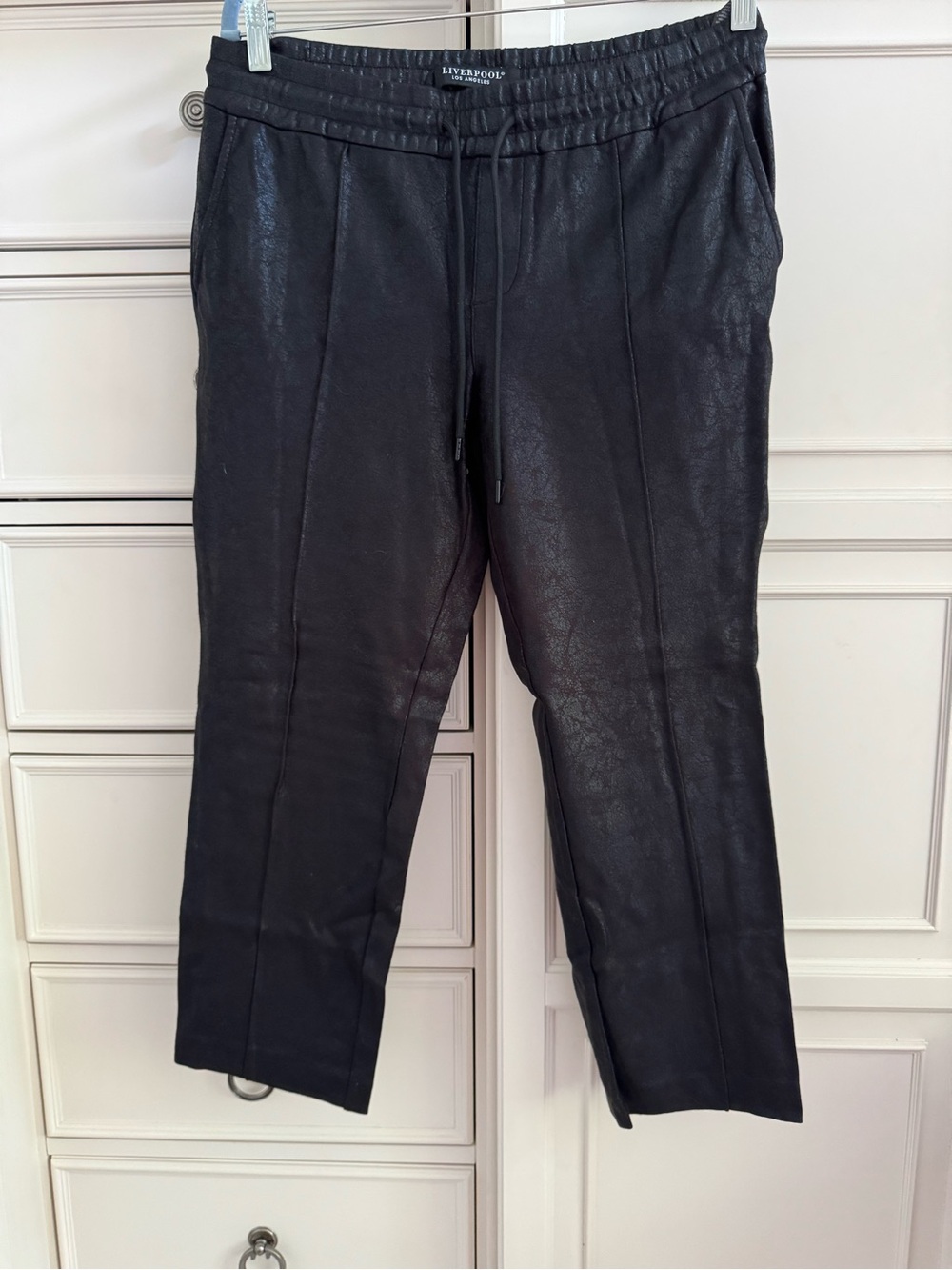 Liverpool Black Faux-Leather Jogger Pants